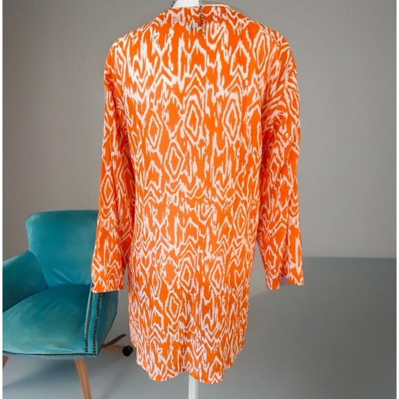 Women’s Tropical Orange + White Patterned Tunic, Light Tissue Cotton Size: L - Picture 9 of 12